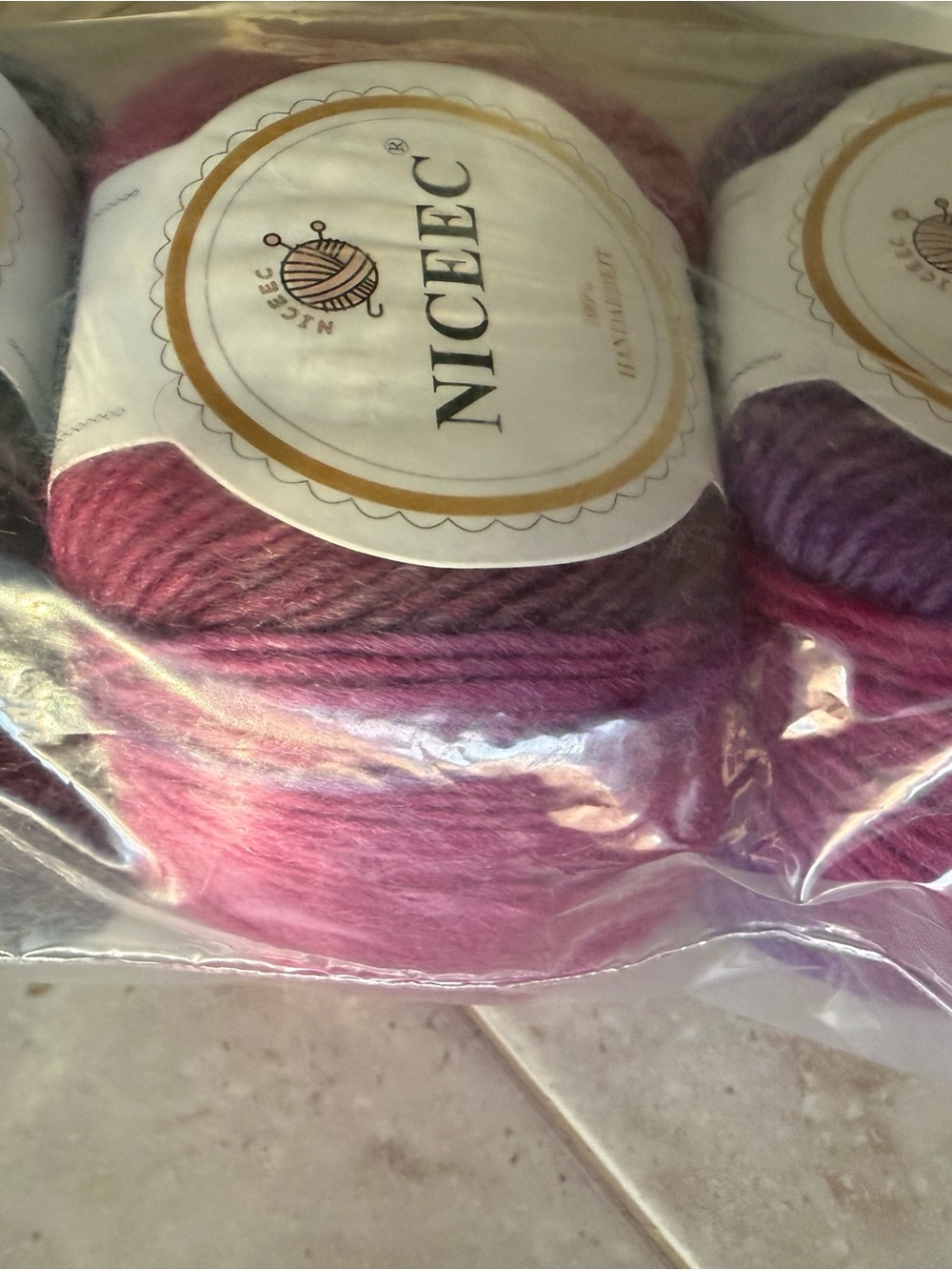 NICEEC Multicolor Gradient Rainbow Wool Yarn Bundle - Purple, Pink, Gray - Picture 2 of 10